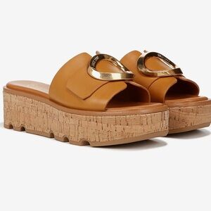 Franco Sarto Tan and Gold Platform Sandals Size 9.5